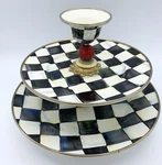 Mackenzie-childs Courtly Check Enamel Two-tier Sweet Stand W/cup On Top 8 Tall. Fixed Price $189.95.