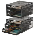 Zhanmai 2 Pcs Desk Organizer With Drawer Total 6 Tiers, Wire 3 Tier, Black. Fixed Price $88.56.
