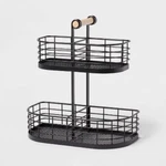 2 Tier Divided Wire Basket With Wood Handle Black - Brightroom:iron Storage &. Fixed Price $42.00.