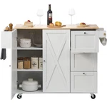 Solid Rubber Wood Kitchen Island Cart With Locking Casters, White. Fixed Price $182.32.