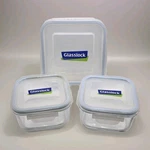 Set Of 3 Glasslock Square Food Storage Containers W/ Snap Lids. Fixed Price $25.00.