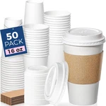 Fit Meal Prep 50 Pack 16 Oz Disposable Coffee Cups With Lids Sleeves Leak-proof. Fixed Price $30.20.
