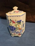 Mason's Plantation Colonial Hexagon Ming Jar With Lid Floral Decoration England. Fixed Price $35.00.