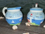Casa Vero By Ack Hand Painted Ceramic Lighthouse Creamer Sugar Bowl No Lid. Fixed Price $22.00.