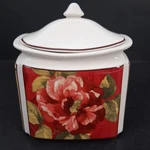 222 Fifth Belize Canister Jar Tea Sugar Container W/ Lid Fine China Red Floral. Fixed Price $34.95.