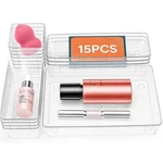 15 Pack Clear Plastic Drawer Organizer Set - 4 Sizes Makeup Vanity .... Fixed Price $19.74.