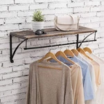 Mygift Torched Wood And Black Metal Floating Wall Shelf With Garment Hanger Rod. Fixed Price $73.99.