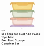 Ello Snap And Nest 4.5C Plastic 10PC Meal Prep Food Storage Container Set. Fixed Price $21.99.