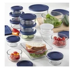 Anchor Hocking Clear Glass Food Storage Containers 30 Pieces Set With Navy Lids. Fixed Price $35.14.