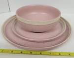American Atelier Stoneware Speckled Pink 3PC Dinnerware Set Bowl & Plates. Fixed Price $20.00.