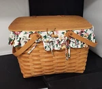 Longaberger Large Picnic Basket #10324 With Protector,liner, Riser,swing Handles. Fixed Price $144.00.