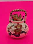 Ceramic Traditional Floral Cherry Blossom Toothpick Holder Rattan Handle Japan. Fixed Price $5.00.