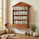 Vintage Spice Jar Wooden Rack With 4 Shelves And Drawer Hanging Wa.... Fixed Price $91.72.