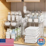 Delamu 2-TIER Pull Out Under Sink Organizers Stackable Bathroom Kitchen Storag. Fixed Price $61.38.