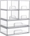 6PC Stackable Storage Drawers,clear Plastic Organizer Bins For Bathroom Supplies. Fixed Price $72.97.
