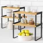 Kitchen Cabinet Organizer Shelves Set Of 4, Expandable Medium, Black-bamboo. Fixed Price $41.21.