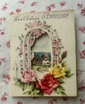 Vintage Mid Century Unused Die-cut Arbor Roses Cottage Artistic Greeting Card. Fixed Price $11.70.