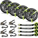 4 Pack Car Tie Down Straps For Trailers With Heavy Duty Chain Anchors 2" X 96.... Fixed Price $98.17.