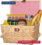 Wickerwise Gingham Lined Woodchip Picnic Basket With Lid Movable Handles. Fixed Price $34.37.