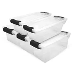 Homz 7.5 Qt Clear Storage Container With Latching Lids, (5 Pack) (open Box). Fixed Price $37.23.
