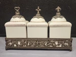 New-gracious Goods Gg Faith Hope Love Canister Set Cream Metal Holder Acanthus. Fixed Price $89.06.