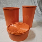 Vintage Tupperware 3 Canister Set Lids Harvest Orange And 1204-7 Bowl. Fixed Price $18.00.