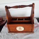 Vintage Pfaltzgraff Village Wood Condiment Caddy And Flatware Holder. Fixed Price $30.00.