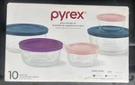 Pyrex 10-PIECE Glass Food Storage Set W/ Purple Pink Blue Lids Nib Sealed. Fixed Price $35.00.