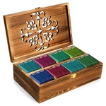 Wooden Tea Bag Storage Box With Carved Lid, 8-COMPARTMENT Chest Organizer. Fixed Price $37.96.