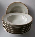 7 Fitz & Floyd Palais Ivory W/ Gold Trim 8" Cereal Bowl Set Lot Of Seven. Fixed Price $69.95.