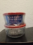Anchor Hocking Snugfit Glass Storage Bowls With Red Lids Size 7 Cup Set Of 2. Fixed Price $19.25.