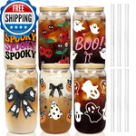 Anotion Halloween Cups, 18OZ Ghost Pumpkin Iced Coffee Mason Jar Mugs, Glass Tum. Fixed Price $53.81.