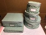 5 Pc Vintage Green Quilted Storage Set Protectors For China Dishes Dinnerware. Fixed Price $26.99.