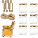 1.5OZ 6PACK Mini Glass Hexagon Jars Gold Lids, Charms Honeybee 6BEE. Fixed Price $16.31.