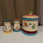222 Fifth Fun Kitchen Ceramic Cookie Jar Salt Pepper Shakers Set. Fixed Price $57.00.