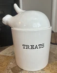 New Mud Pie White Ceramic Dog "treats" Kitchen Canister Jar Tail Knob Box. Fixed Price $22.00.