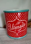 Pioneer Woman Flea Market Red Polka Dot Stoneware Utensil Holder Crock. Fixed Price $15.99.