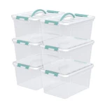 Kekow 14 Quart Latching Storage Box, Stackable Bin With Green Lid, 6 Pack. Fixed Price $48.99.