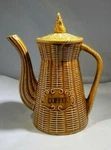Vintage Basket Weave Kitchen Ceramic Coffee Server With Rooster/chicken Accent. Fixed Price $9.00.