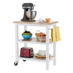 Trinity Kitchen Cart White 30" Wide Butcher Block Top Rolling Island Towel Bar. Fixed Price $176.94.