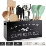 Large Black Utensil Organizer With Removable Dividers - Ideal Wooden Kitchen .... Fixed Price $37.59.
