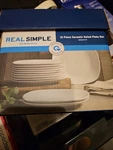 Real Simple 12 Piece Ceramic Salad Plate Set, White, Square. Fixed Price $16.00.