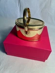 American Girl Samantha Doll Tea Tin Brass Oval Pail Napkin. Fixed Price $28.00.
