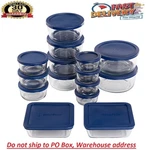Anchor Hocking Clear Glass Food Storage Containers 30 Pieces Set With Navy Lids. Fixed Price $33.47.
