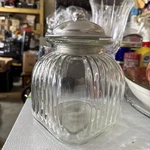Artland Vintage Ribbed Jar Mcm Thick Glass Storage With Aluminum Lid 8" Tall. Fixed Price $40.00.