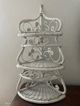 Vintage Shabby Wicker White Scroll Corner Wall Hanging 3 Shelf Cottage Cabin. Fixed Price $54.99.