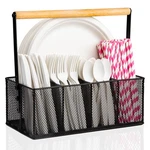 Nacimax Paper Plate Organizer With Handle, Silverware Caddy Countertop, Black. Fixed Price $38.99.