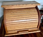 Vintage Handmade Amish Oak Wood Roll Top Bread Box. Fixed Price $125.00.