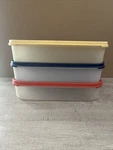 3 Tupperware Modular Mates Rectangle Storage Containers #1608 Red Yellow Blue. Fixed Price $45.00.