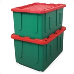 Homz Durabilt 27 Gallon Heavy Duty Holiday Storage Tote, Green/red (2 Pack). Fixed Price $77.99.